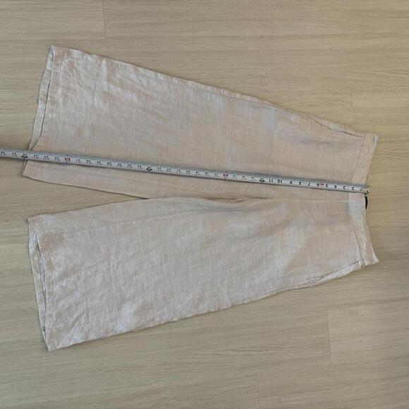 Tahari 100% Linen Wide Leg Cropped Pants Womens M Beige Beach Resort Lagenlook - Picture 6 of 6